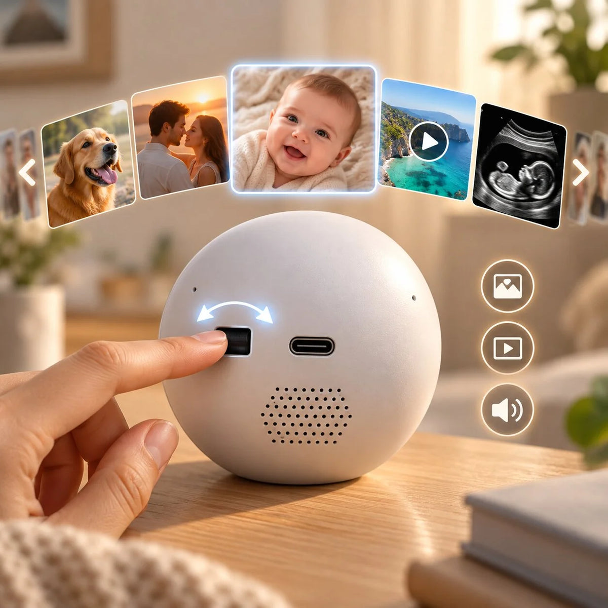 Digital Photo & Video Sphere HD Display USB-C Transfer