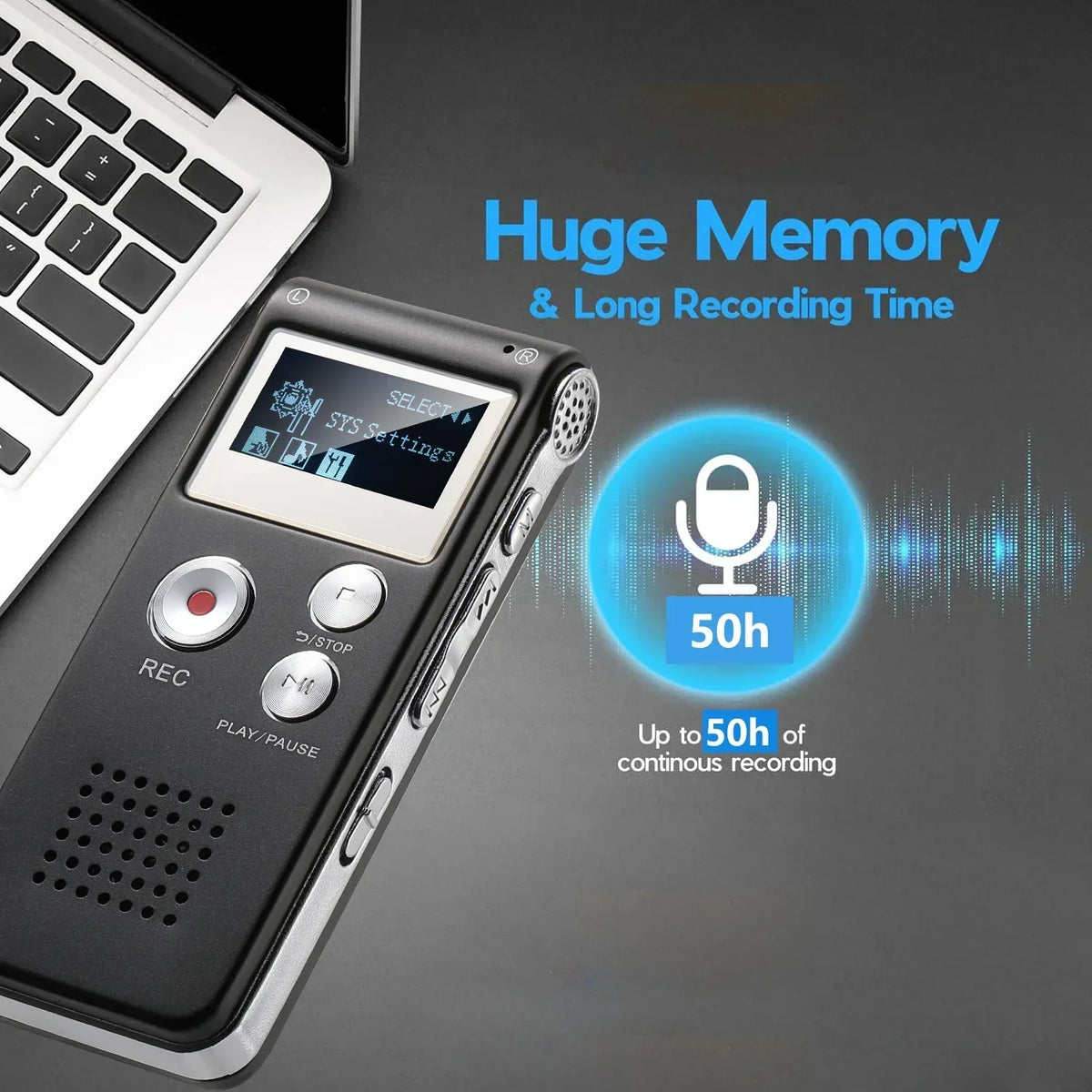 Digital Voice Recorder Voice-Activated WAV Recording Built-In Storage