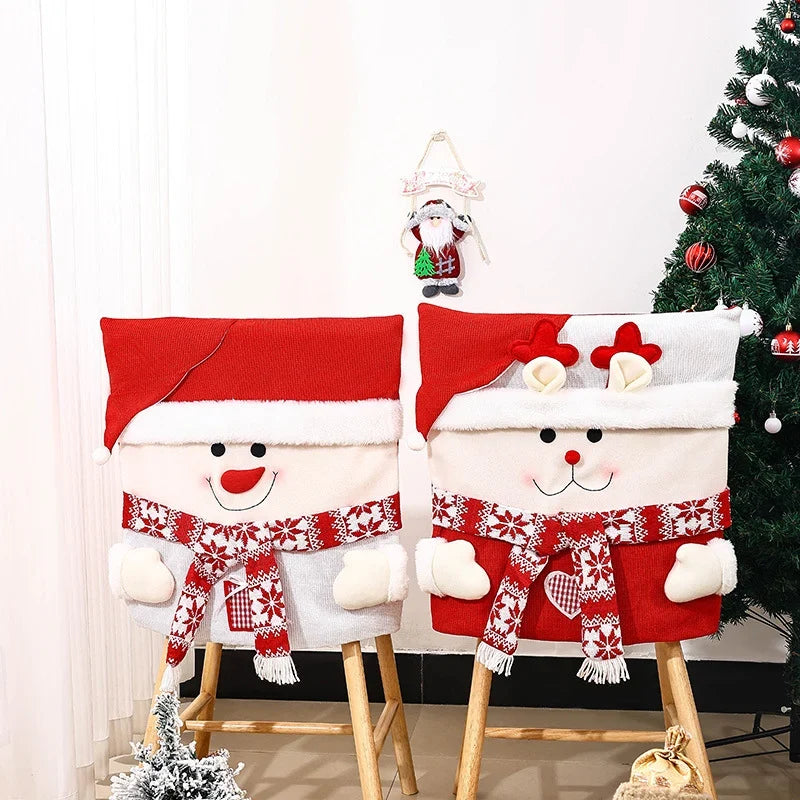 Dining Chair Cover Festive Reindeer & Snowman Machine Washable