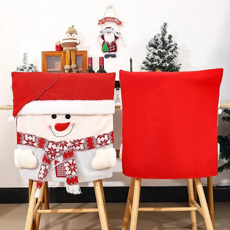 Dining Chair Cover Festive Reindeer & Snowman Machine Washable