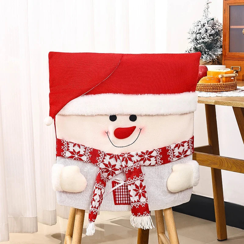 Dining Chair Cover Festive Reindeer & Snowman Machine Washable