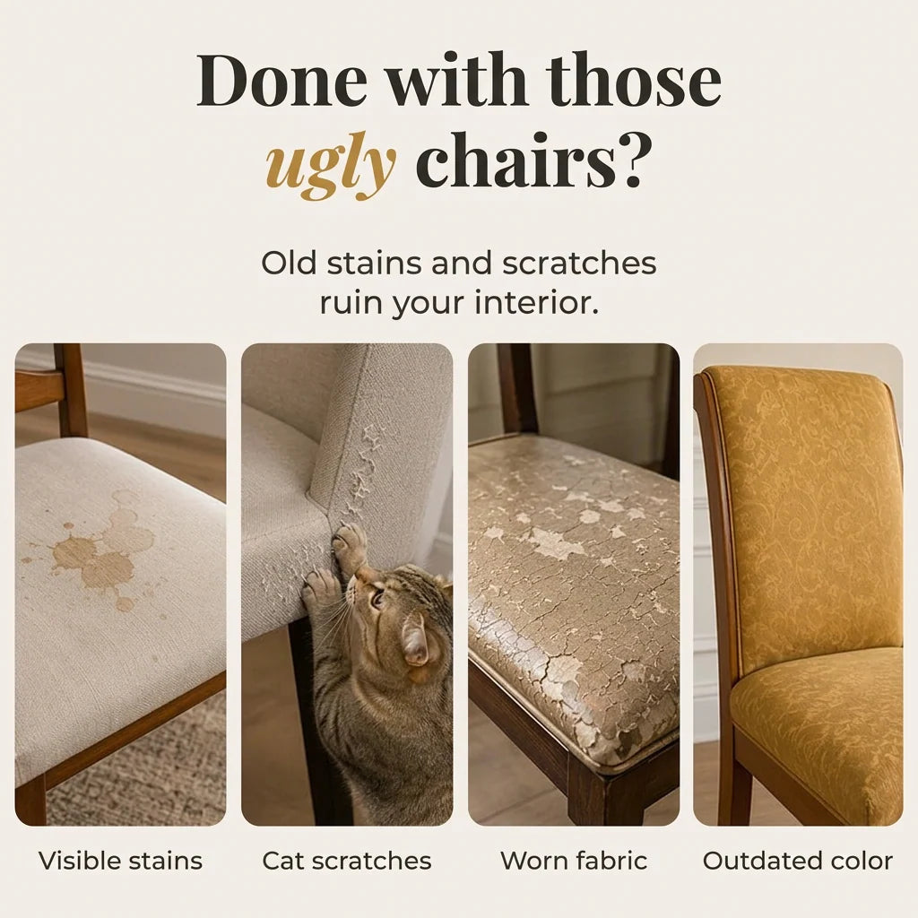 Dining Chair Covers Stretch Fit Washable Baroque Print Gold Accents