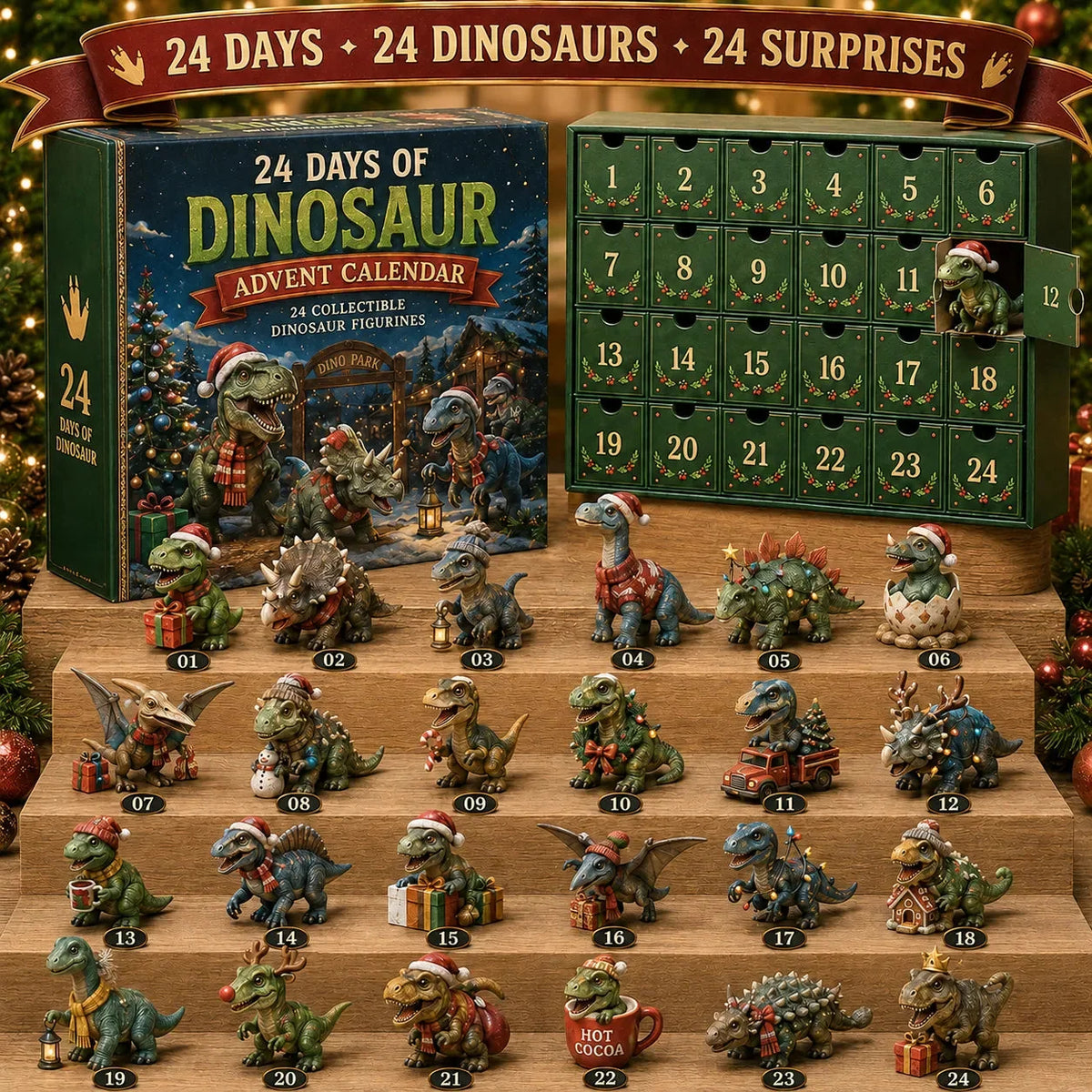 Dinosaur Advent Calendar 24 Collectible Figurines Acrylic