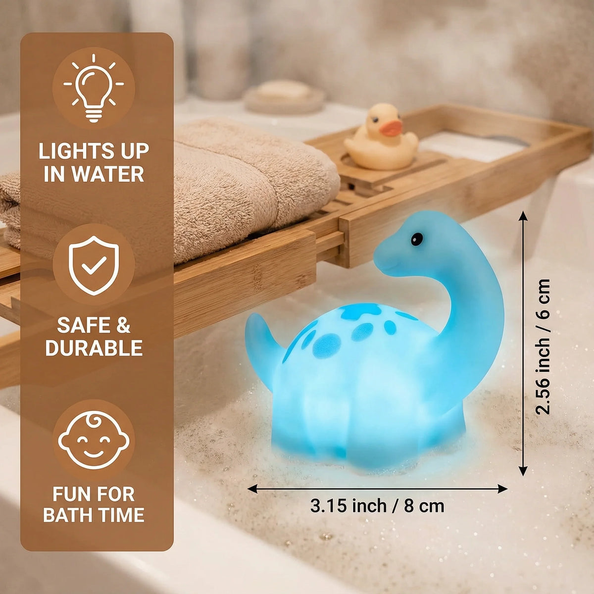 Dinosaur Bath Toy Color-Changing LED Waterproof BPA-Free