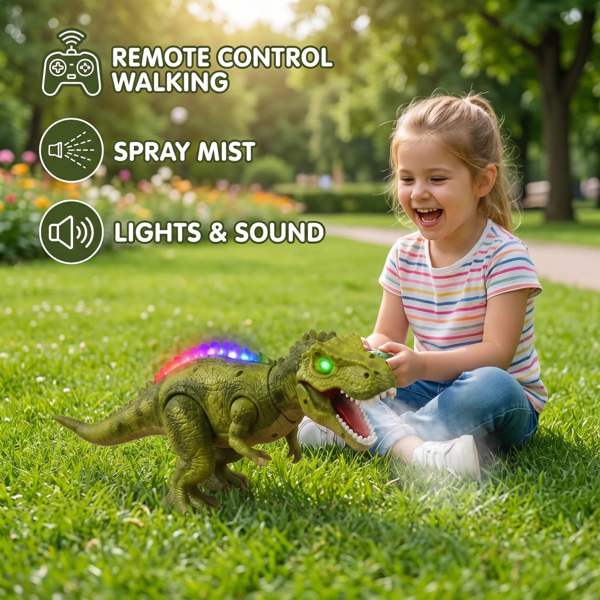 Dinosaur Toy Remote-Controlled Walking Mist Lights & Sounds
