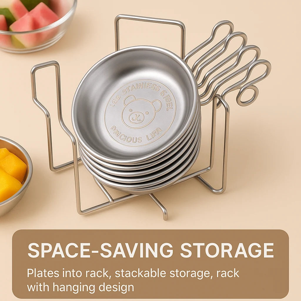 Dipping Bowls Stainless Steel Stackable Set of 5 with Storage Rack