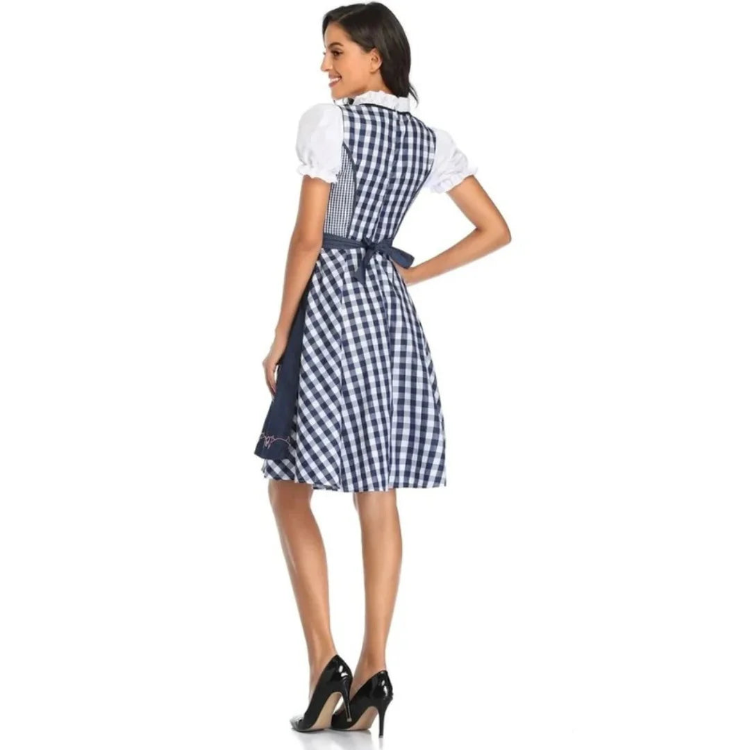 Dirndl Dress Lace-Up Bodice With Apron & Puff Sleeves