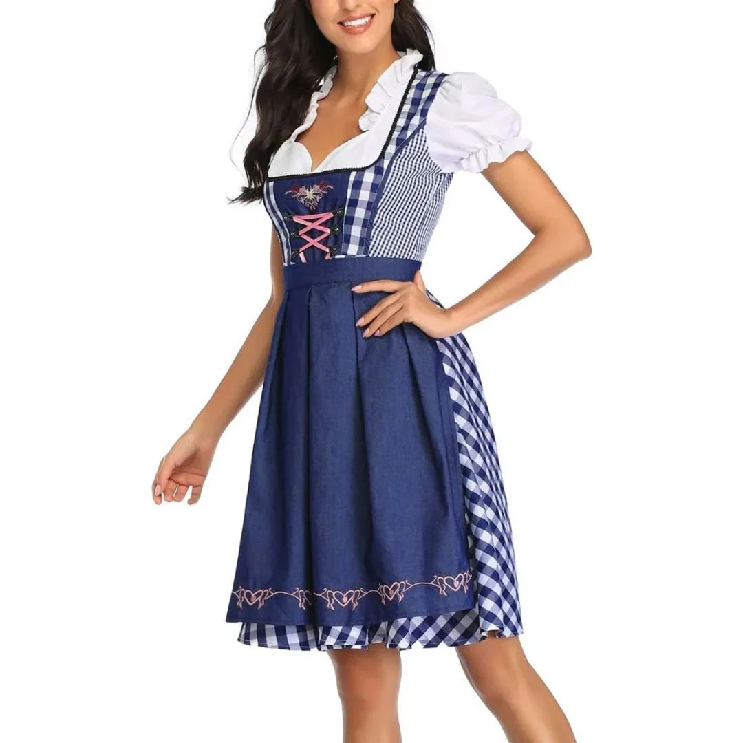 Dirndl Dress Lace-Up Bodice With Apron & Puff Sleeves