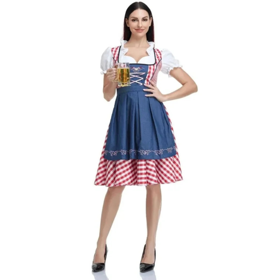 Dirndl Dress Lace-Up Bodice With Apron & Puff Sleeves