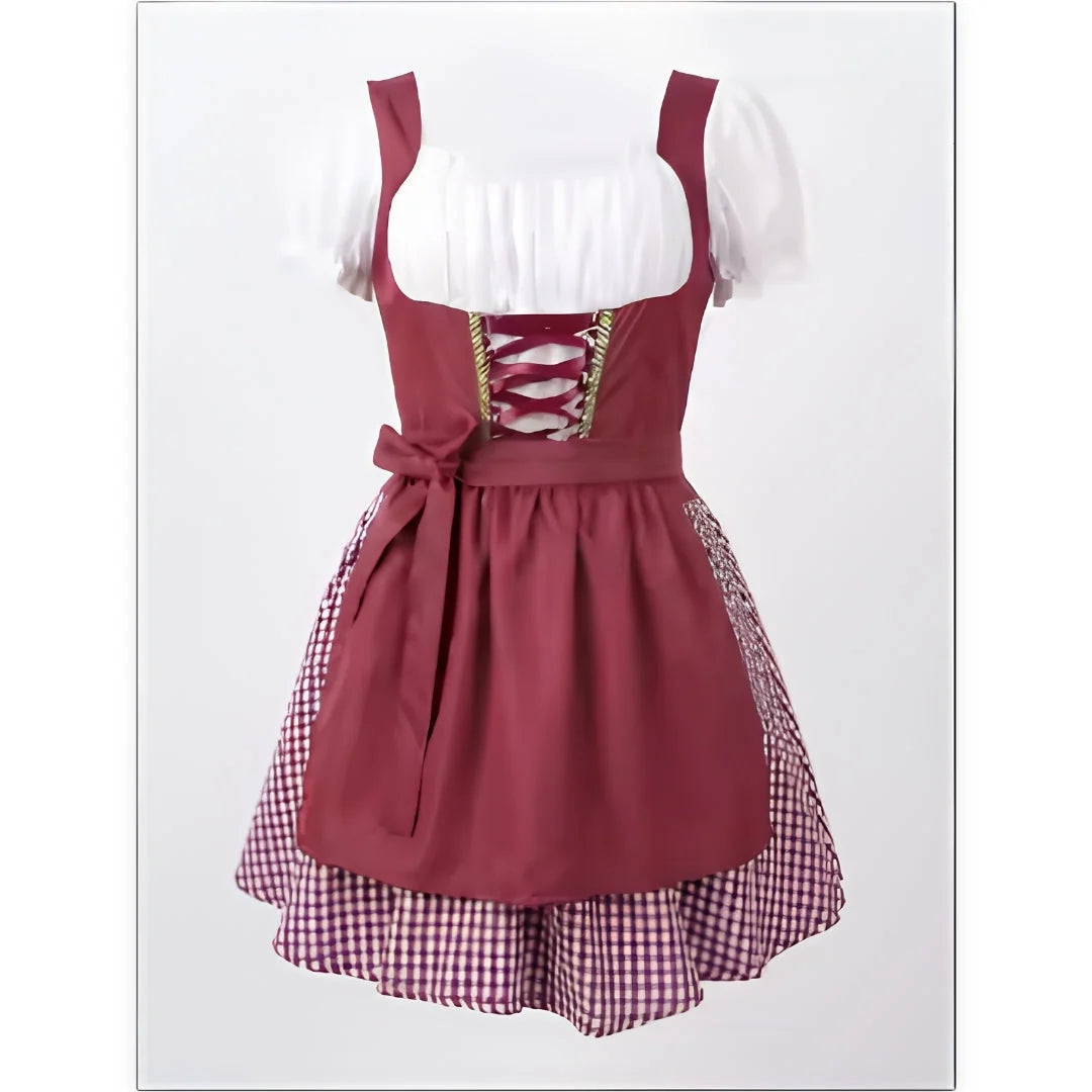 Dirndl Dress Plaid Stretch Fit Short Puff Sleeves