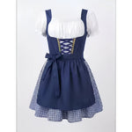 Dirndl Dress Plaid Stretch Fit Short Puff Sleeves