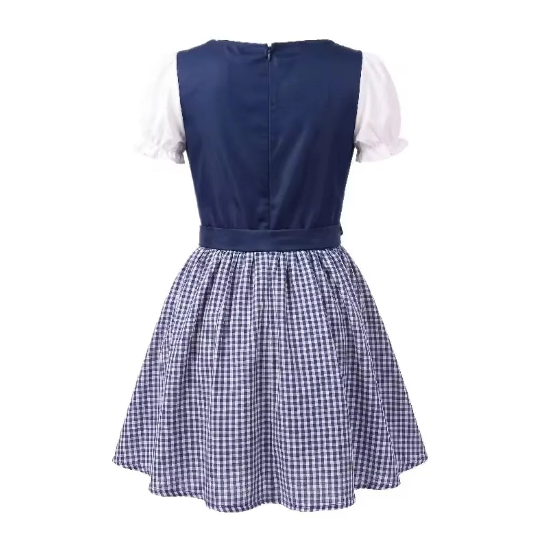 Dirndl Dress Plaid Stretch Fit Short Puff Sleeves