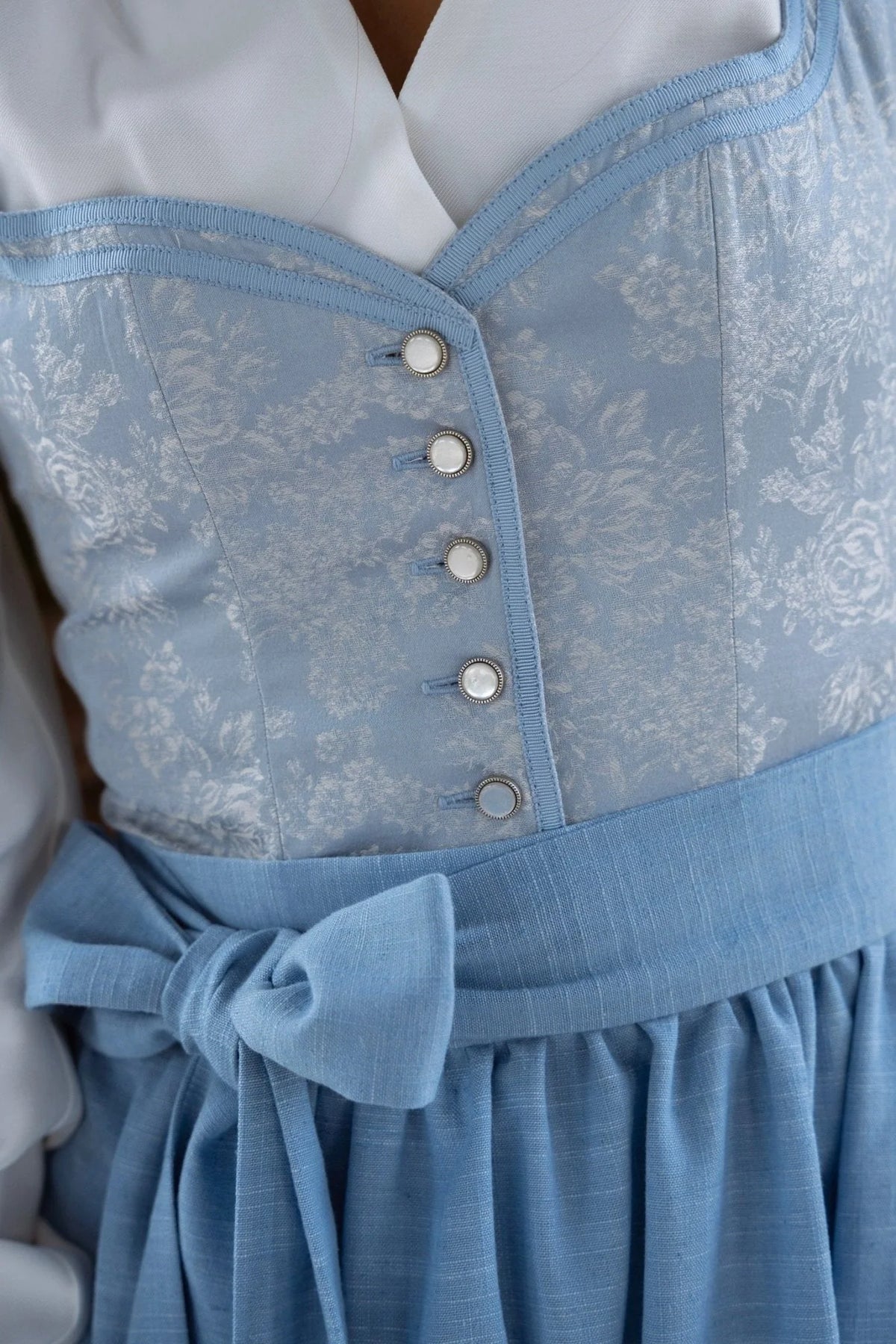 Dirndl Dress Set Floral Print Matching Apron Knee-Length Pleated Skirt