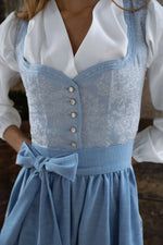 Dirndl Dress Set Floral Print Matching Apron Knee-Length Pleated Skirt