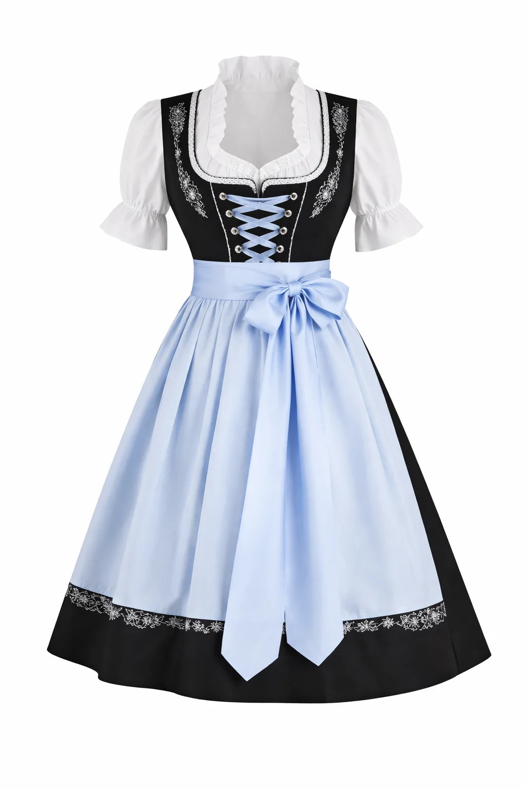 Dirndl Dress Set Three-Piece with Blouse and Apron Front Lace-Up Bodice