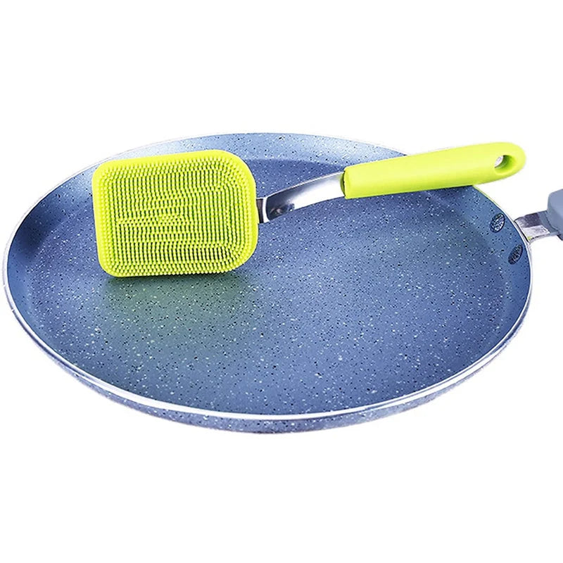 Dish Cleaning Brush Silicone Scrubber Stainless Steel Handle