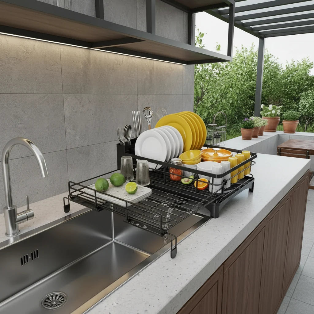 Dish Drainer Spacious Rack Integrated Drip Tray