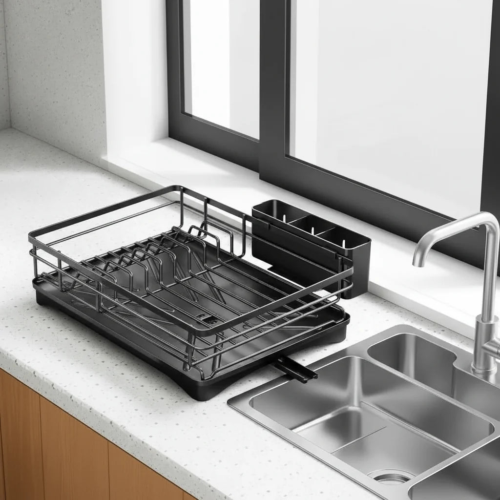 Dish Drainer Spacious Rack Integrated Drip Tray