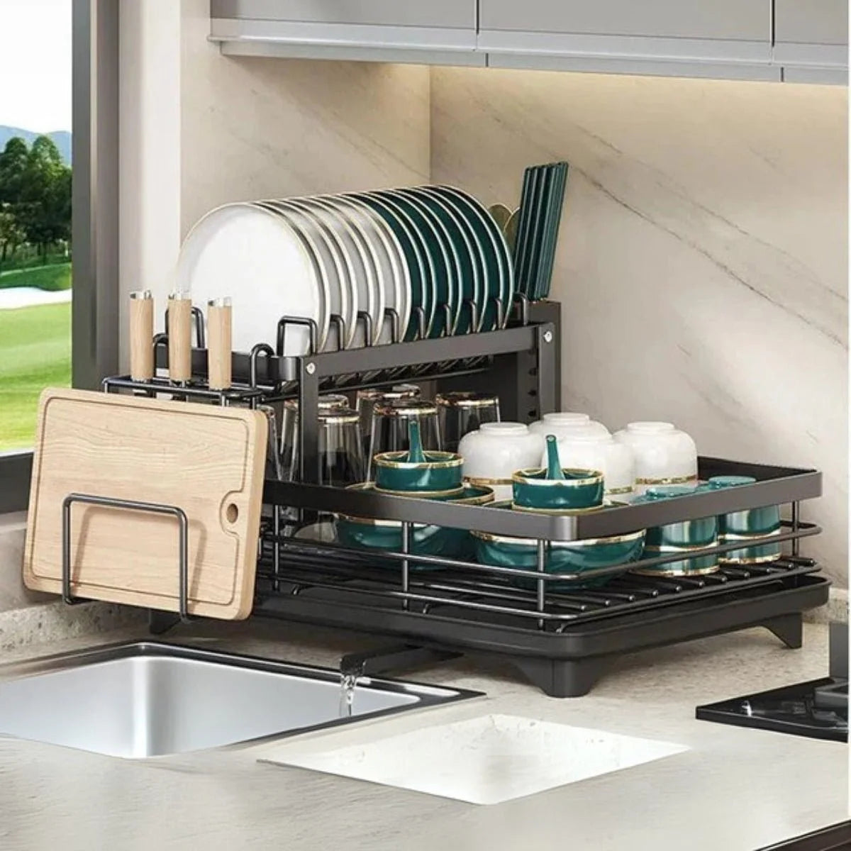 Dish Drainer Stainless Steel Space-Saving Non-Slip Feet