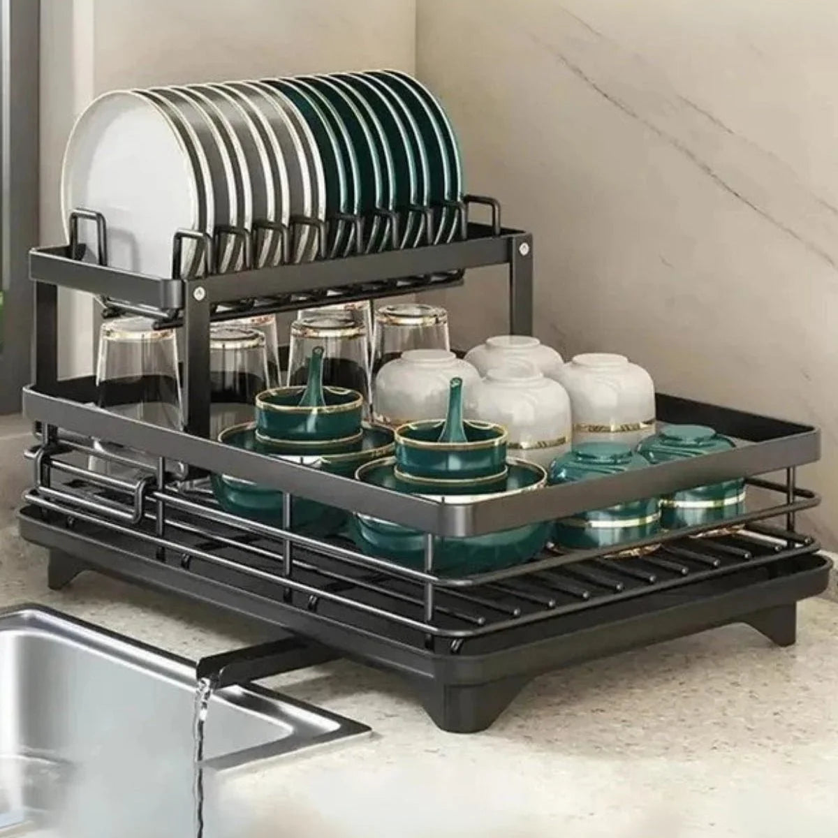 Dish Drainer Stainless Steel Space-Saving Non-Slip Feet