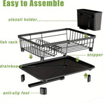 Dish Drying Rack Coated Metal Integrated Cutlery Holder Compact Design