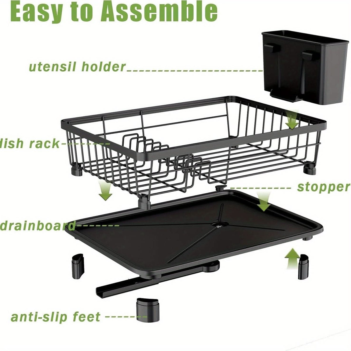 Dish Drying Rack Coated Metal Integrated Cutlery Holder Compact Design