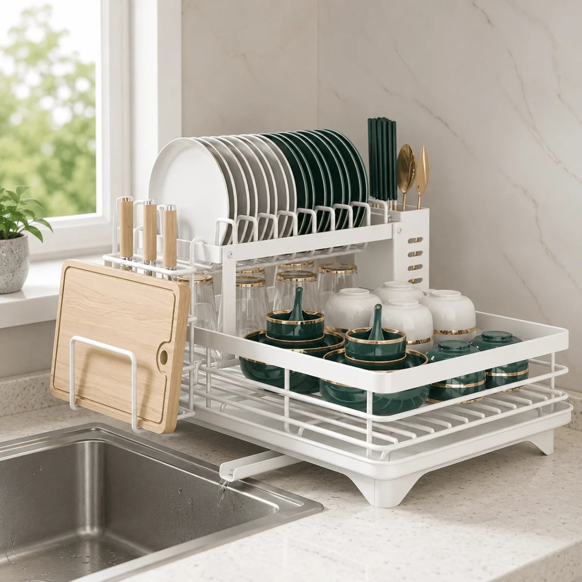 Dish Drying Rack Foldable Stainless Steel Non-Slip Feet