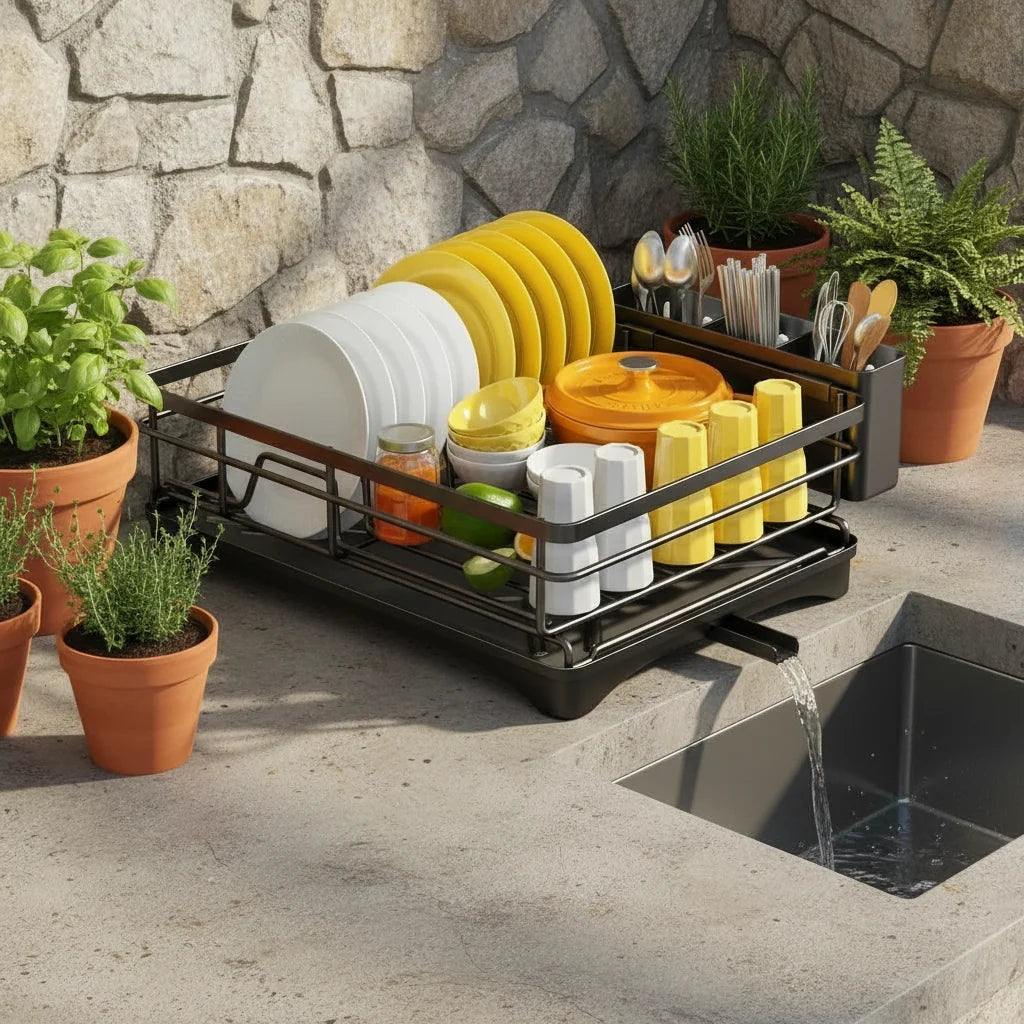 Dish Drying Rack Large Capacity Integrated Drip Tray