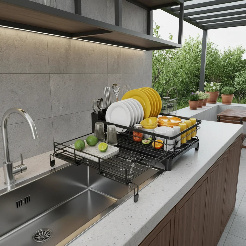 Dish Drying Rack Large Capacity Integrated Drip Tray