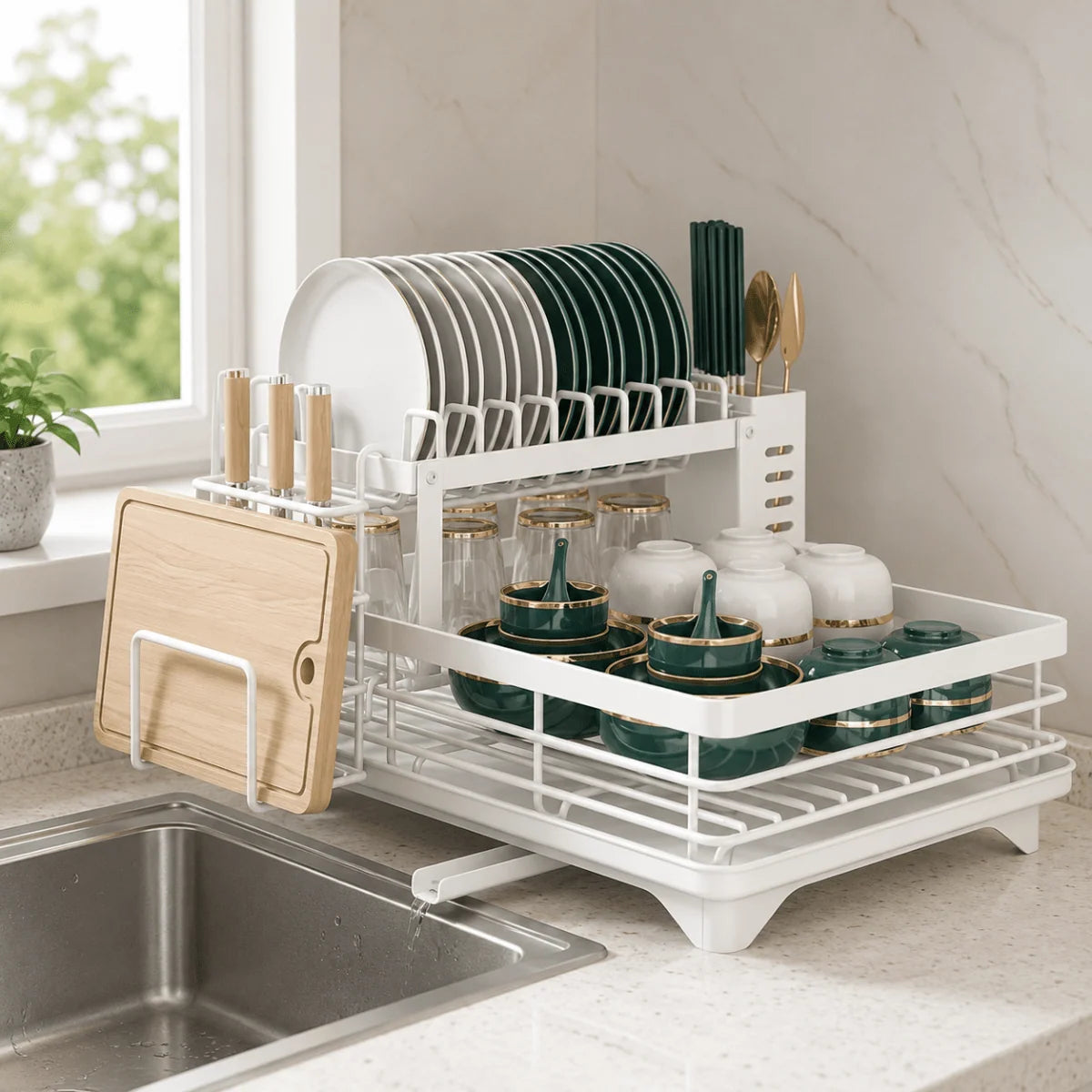 Dish Drying Rack Stainless Steel Foldable Space-Saving Design