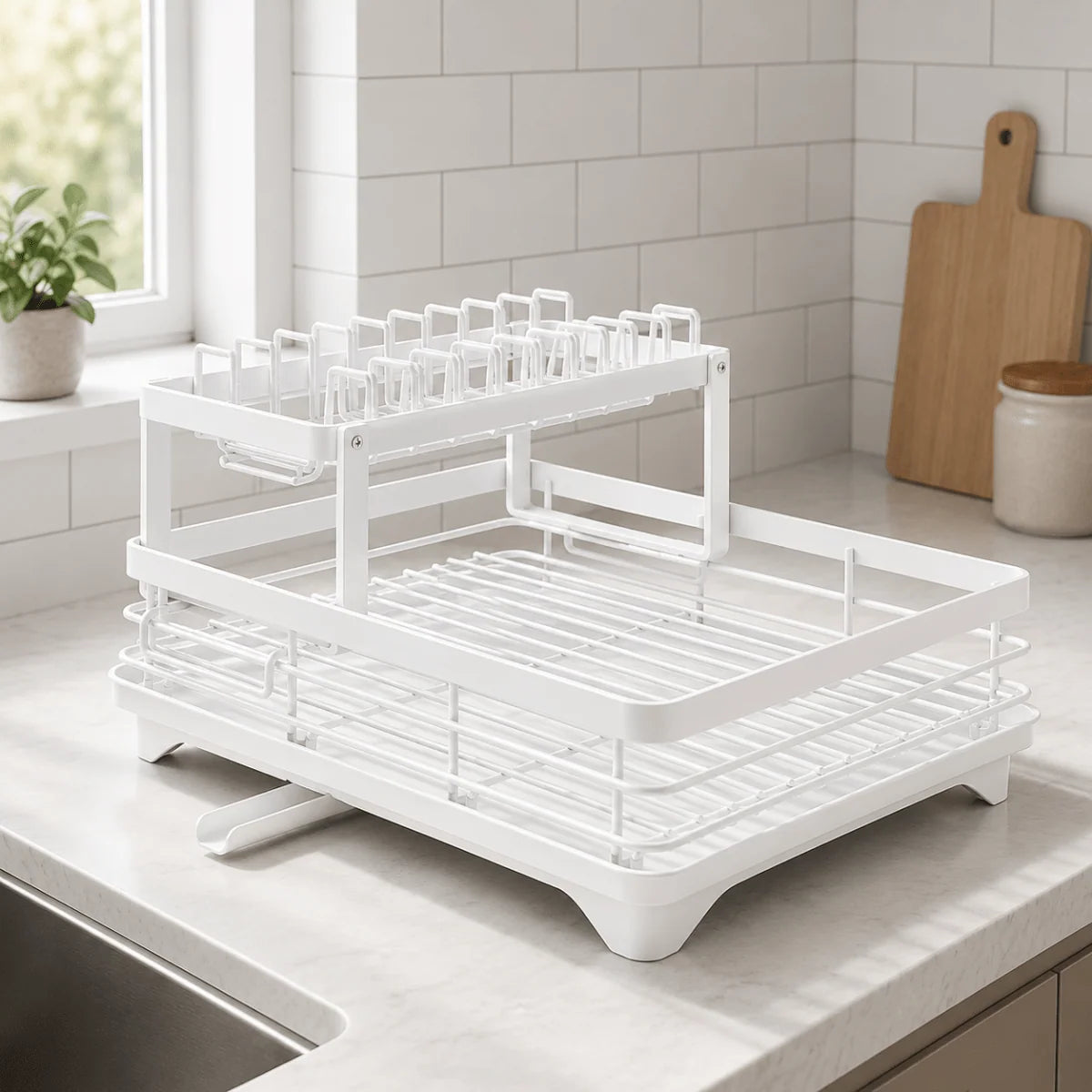 Dish Drying Rack Stainless Steel Foldable Space-Saving Design
