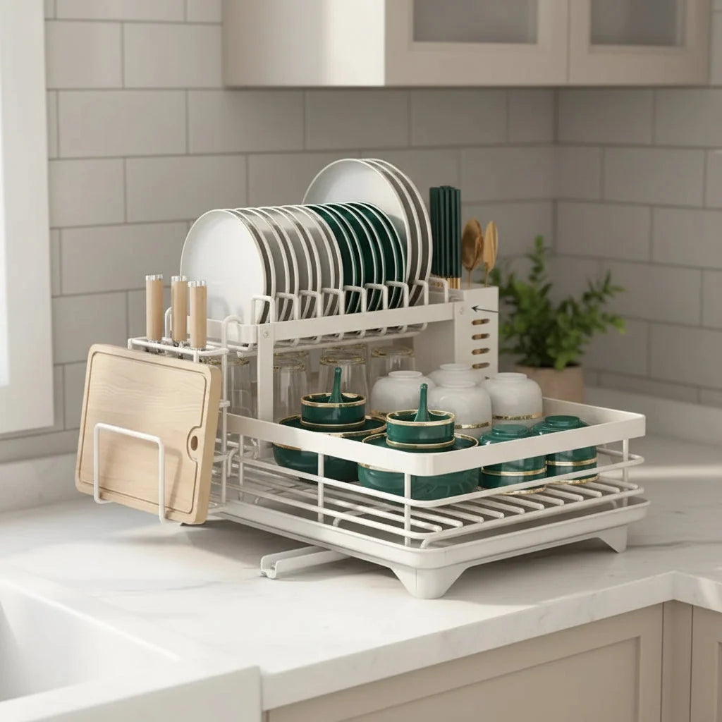 Dish Drying Rack Stainless Steel Foldable Space-Saving Design