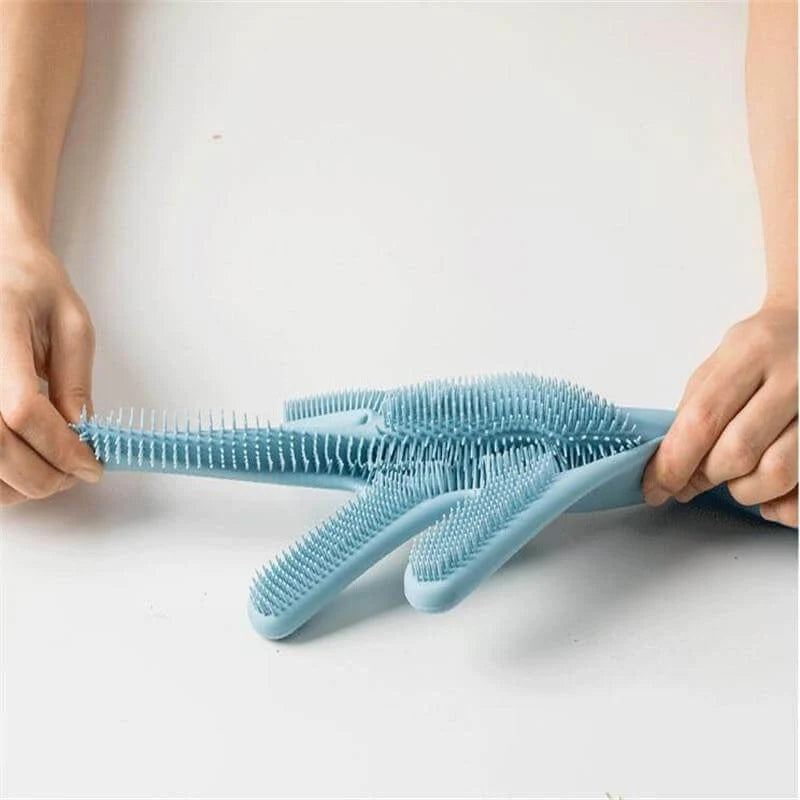 Dishwashing Gloves Silicone Built-In Scrubbers Non-Slip Grip