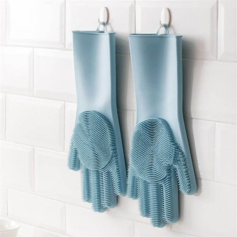 Dishwashing Gloves Silicone Built-In Scrubbers Non-Slip Grip