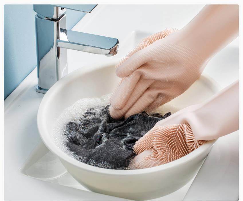 Dishwashing Gloves Silicone Built-In Scrubbers Non-Slip Grip