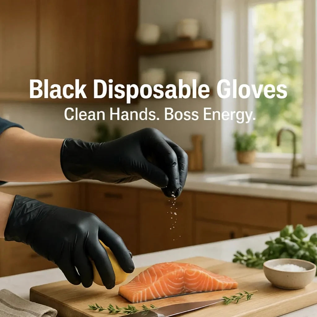 Disposable Gloves Matte Black Textured Grip Powder-Free