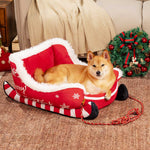 Dog Bed Christmas Sleigh Design Plush Faux Fur Non-Slip