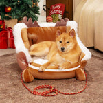 Dog Bed Christmas Sleigh Design Plush Faux Fur Non-Slip