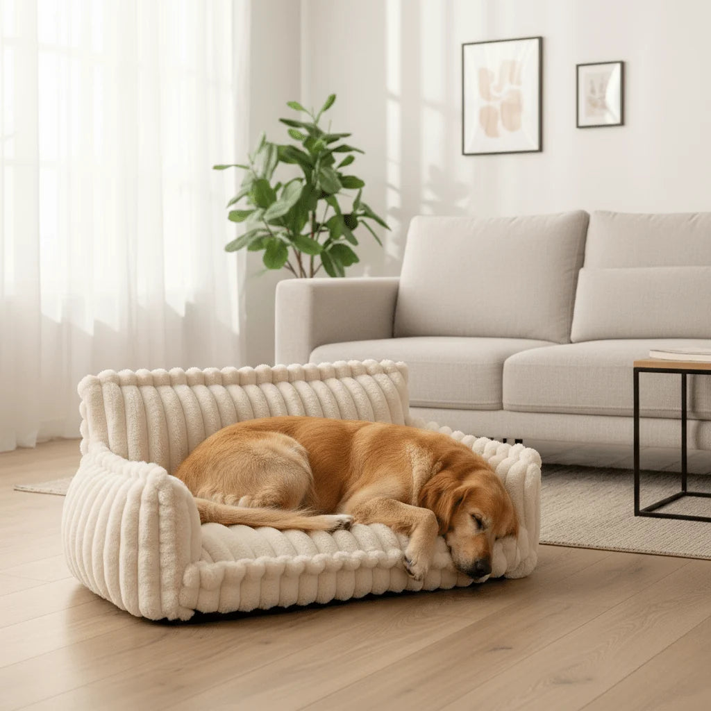 Dog Bed Memory Foam Raised Headrest Washable Cover Non-Slip Base