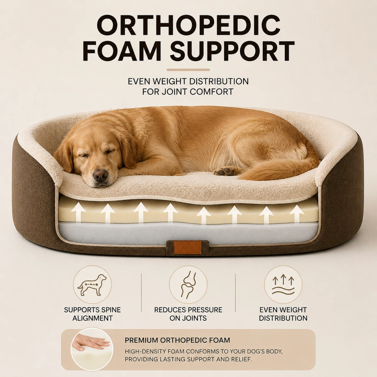 Dog Bed Orthopedic Foam Waterproof Lining Raised Edges