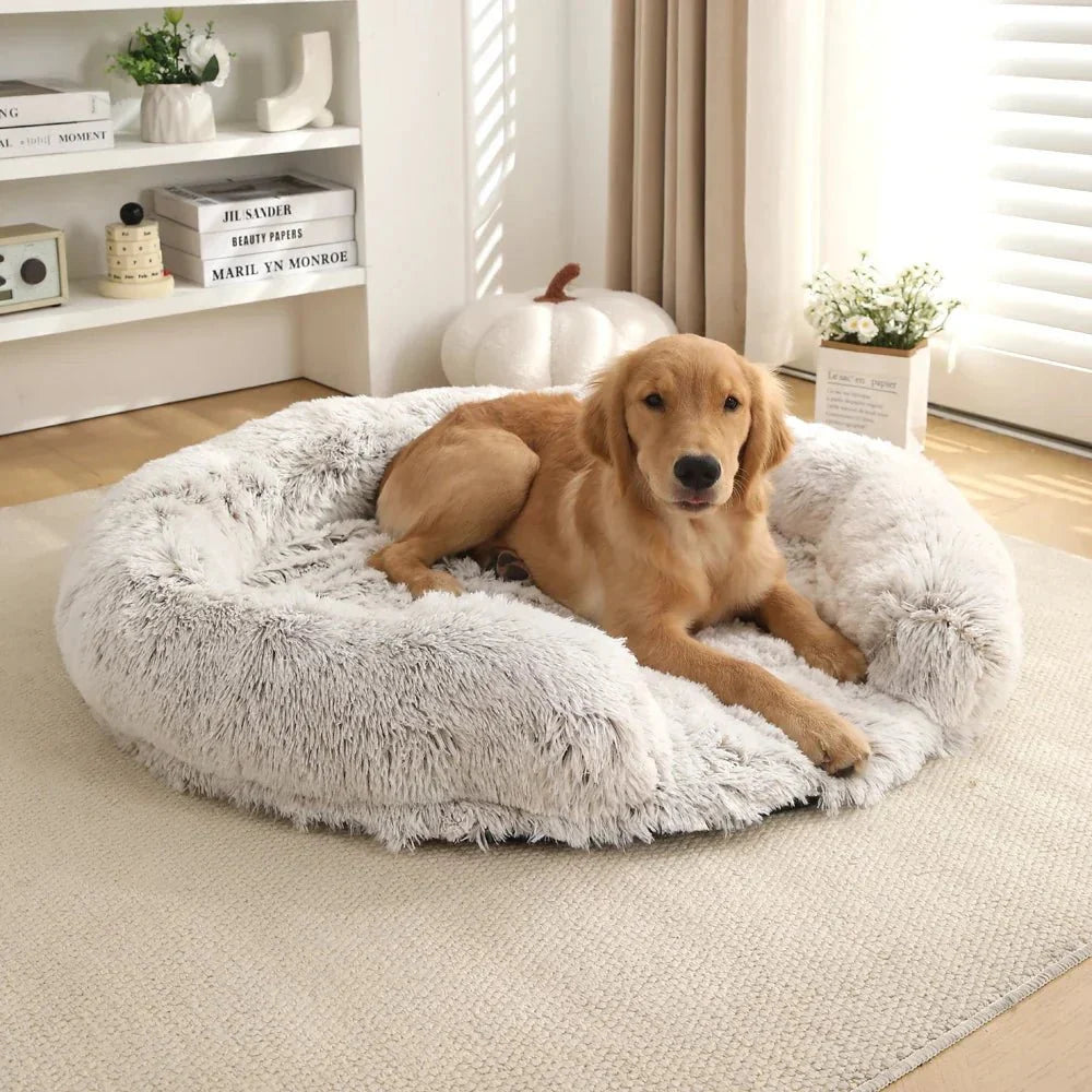 Dog Bed Ultra-Soft Plush Removable Washable Cover & Non-Slip Base