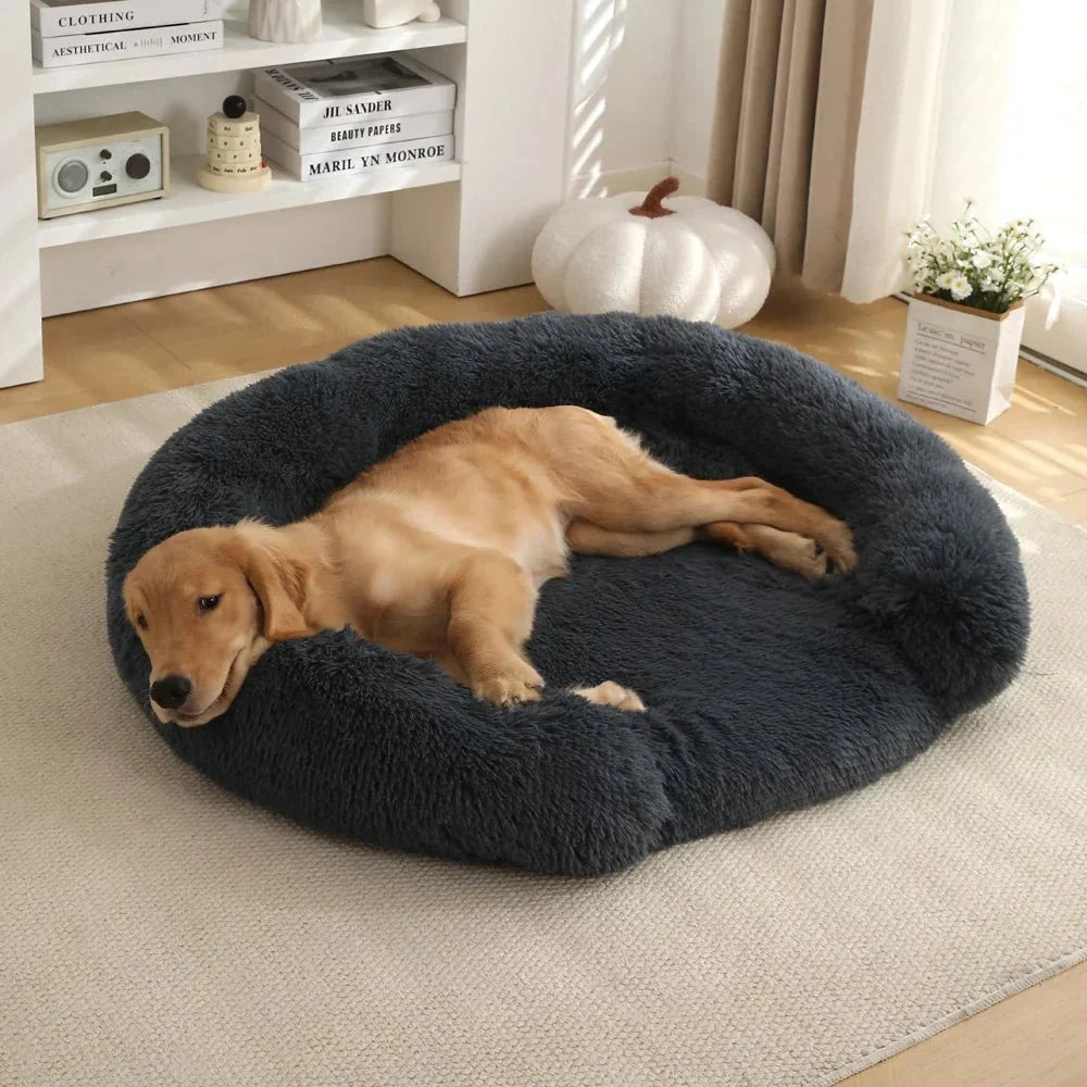 Dog Bed Ultra-Soft Plush Removable Washable Cover & Non-Slip Base