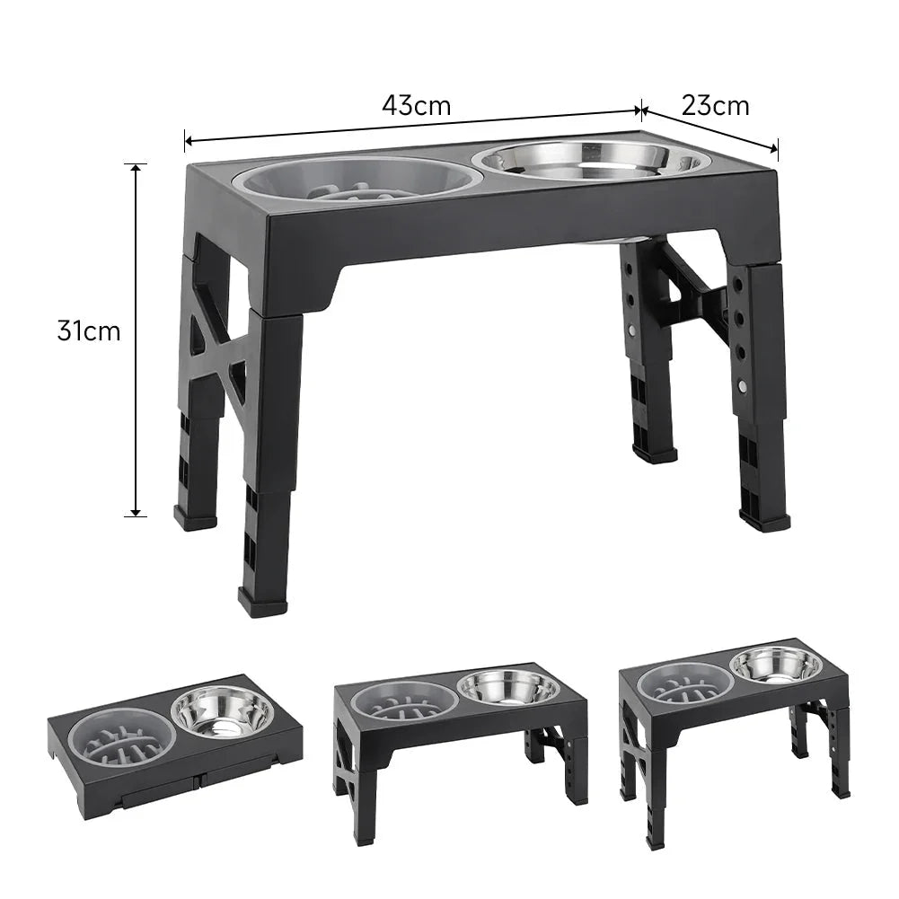 Dog Bowl Stand Adjustable Height Angled Stainless Steel Bowls