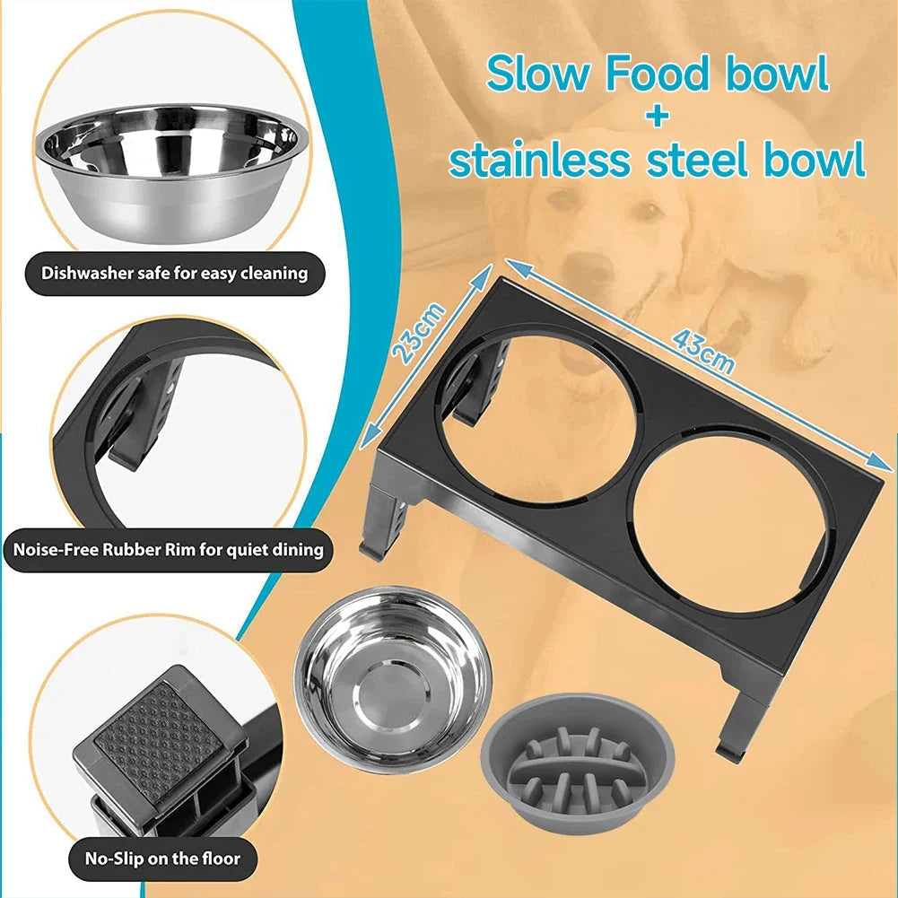 Dog Bowl Stand Adjustable Height Angled Stainless Steel Bowls