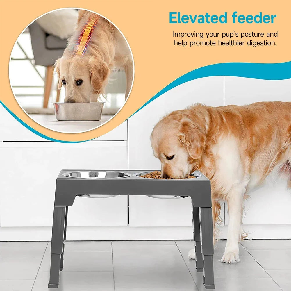 Dog Bowl Stand Adjustable Height Angled Stainless Steel Bowls