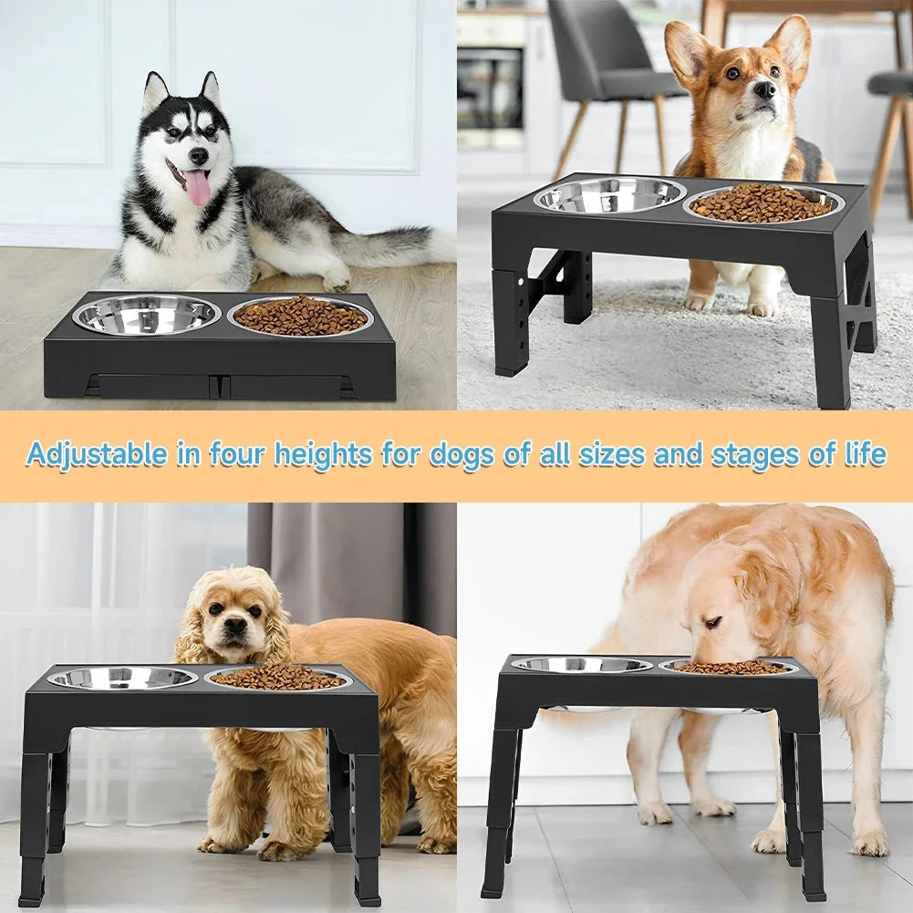 Dog Bowl Stand Adjustable Height Angled Stainless Steel Bowls