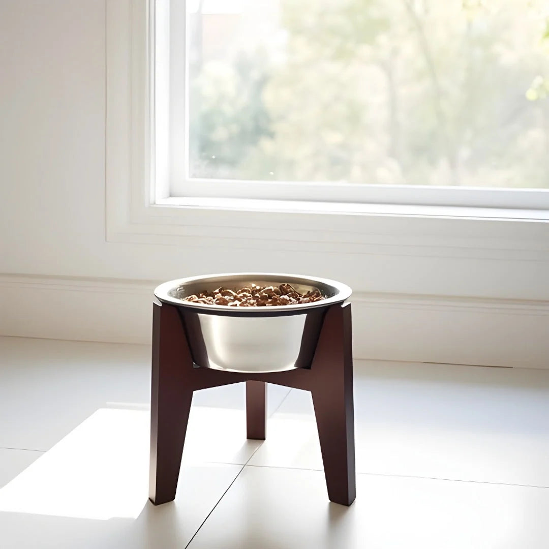 Dog Bowl Stand Elevated Maple Hardwood & Stainless Steel Bowl