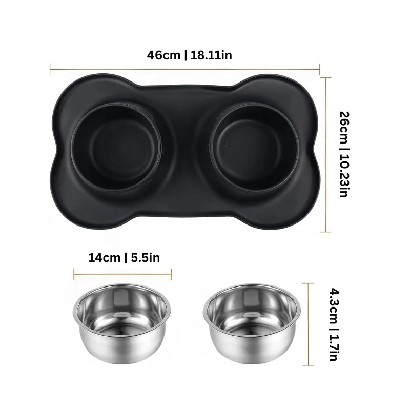 Dog & Cat Bowl Set Stainless Steel Non-Slip Base