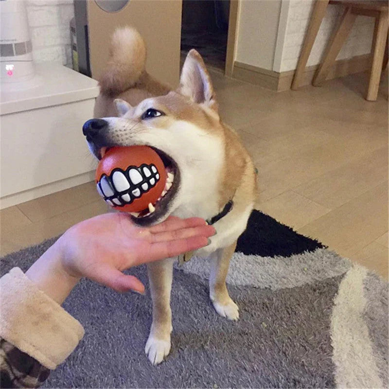 Dog Chew Toy Durable Rubber Squeaky Smiling Ball