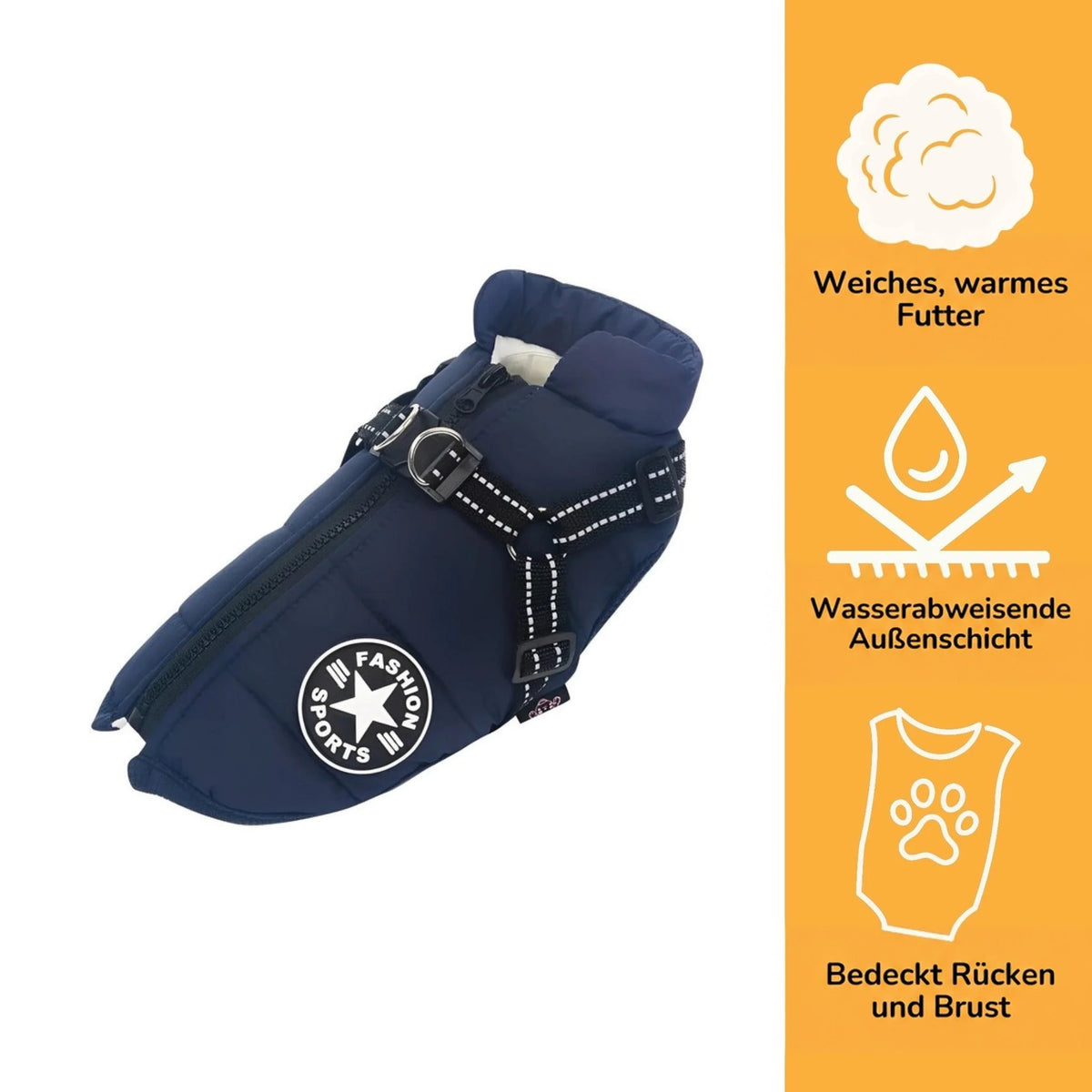 Dog Coat Padded Soft Lining Integrated Harness